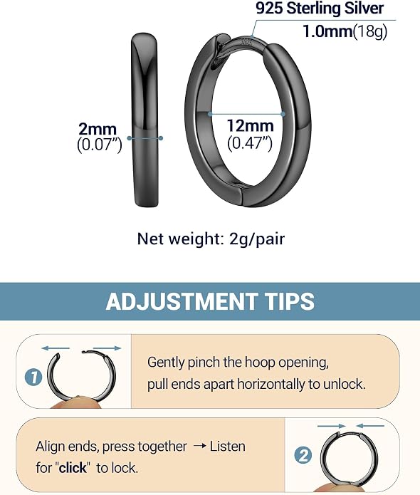 PROSTEEL Hoop Earrings for Women, Huggie Hoop with 925 Sterling Silver Post, 8/10/12/14/16/18/20mm Small Huggie Hoops, 14K Gold Plated/Silver/Black/Rose Gold Hypoallergenic Earrings Jewelry