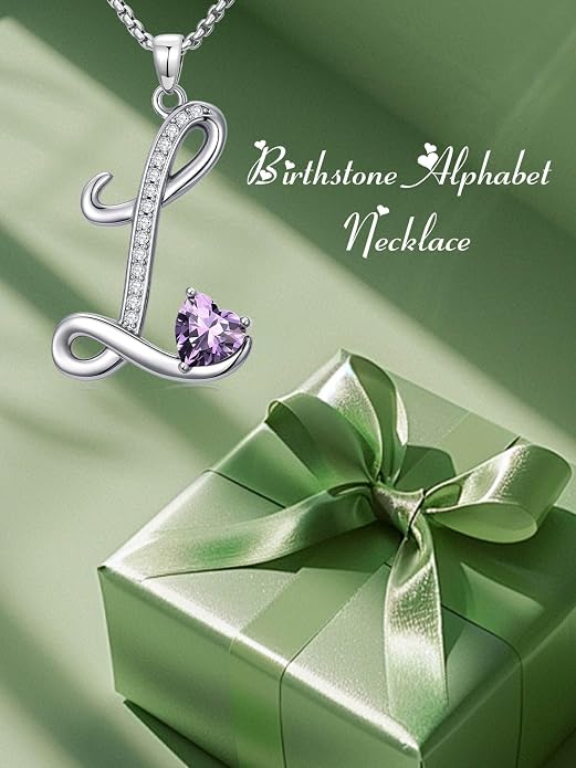 Birthday Gifts for Women Alphabet A to Z Initial Birthstone Pendant Necklaces for Women - 18k White Gold Plated Personalized Name Jewelry Anniversary Graduation Gifts for Wife Her Daughter Girlfriend(with Gift Box)