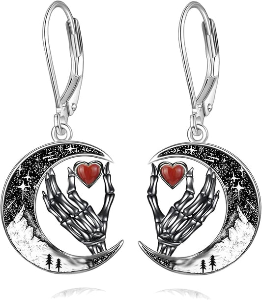 Black Cat/4th of July/Bat/Spider/Pumpkin/Wolf/Bunny/Sun and Moon/Turtle/Raven 925 Sterling Silver Leverback Dangle Earrings Moon Gothic Christmas Earrings Jewelry Gift for Women