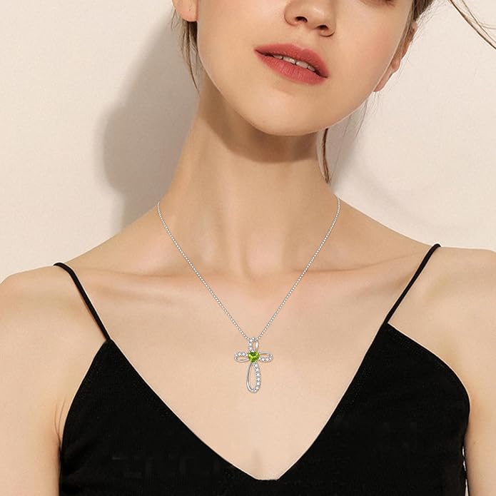 AENEAS Sterling Silver Cross Necklace for Women Birthstone Necklace Cross Necklace Birthstone Jewelry Gifts for Birthday Mothers Day