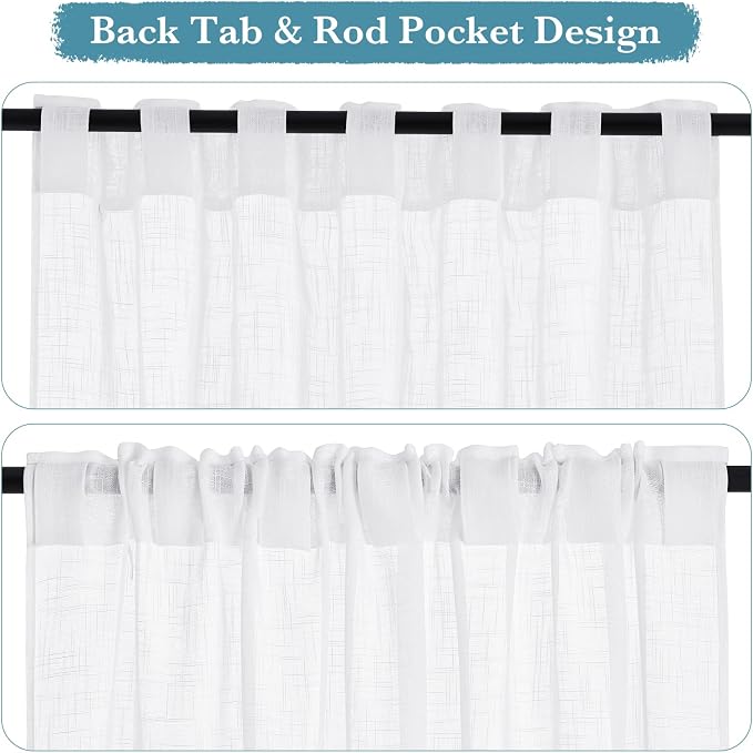 RYB HOME White Curtains & Drapes - Linen Textured Semi Sheer Curtains Privacy Panels for Living Room Bedroom Dining Bathroom Farmhouse Bay Window Decor, W 70 x L 84, 2 Pcs