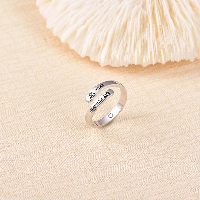BEILIN 925 Sterling Silver Inspirational Jewelry Rings Adjustable Ring Personality Encouragement Gift for Teens Women