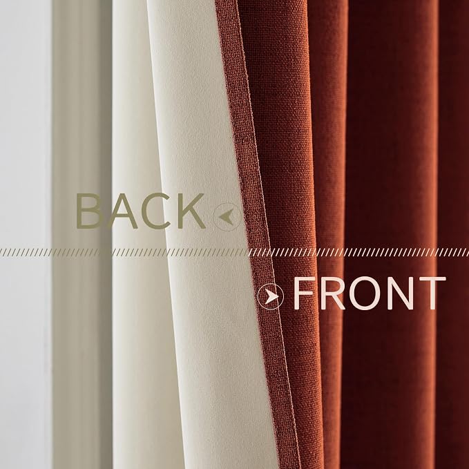 MIULEE Linen Curtains for Bedroom 100% Blackout Thermal Insulated Burnt Orange Grommet Room Darkening Curtains & Drapes Rust Terracotta Fall Decor for Living Room 52 x 45 Inch (2 Panels)