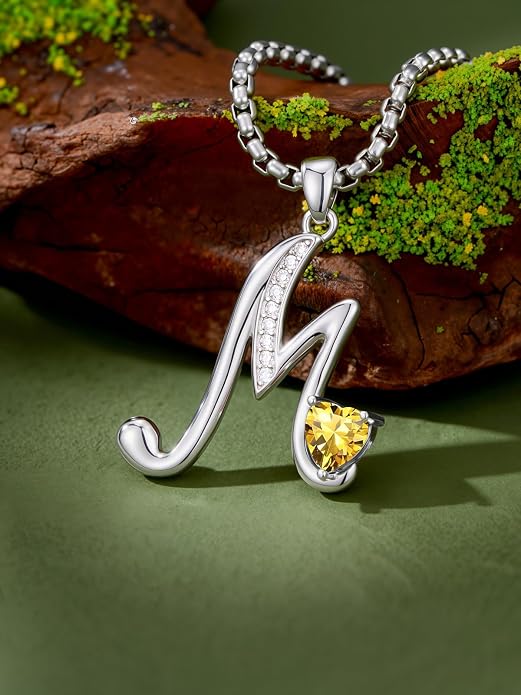 Birthday Gifts for Women Alphabet A to Z Initial Birthstone Pendant Necklaces for Women - 18k White Gold Plated Personalized Name Jewelry Anniversary Graduation Gifts for Wife Her Daughter Girlfriend(with Gift Box)