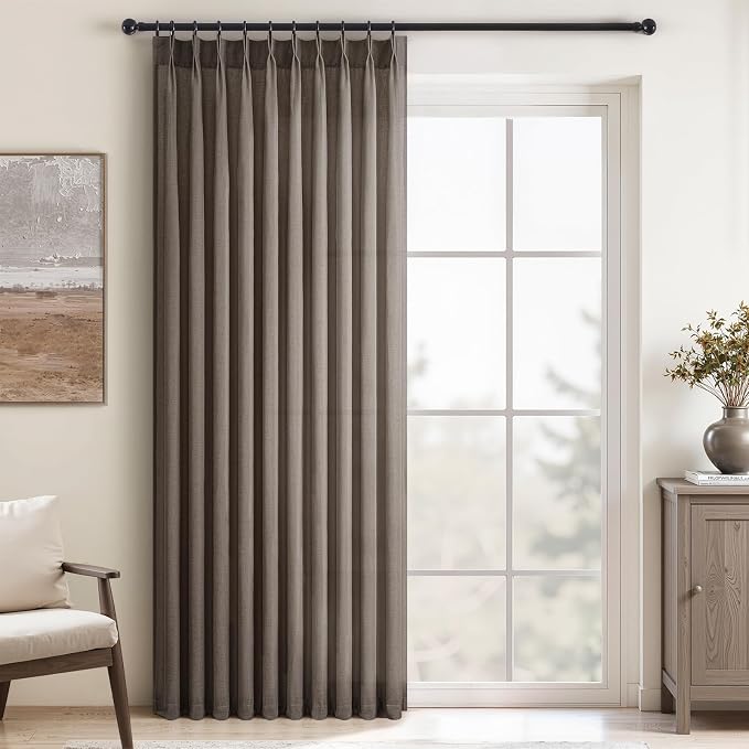 Topfinel Pinch Pleated Curtains 90 Inches Long 1 Panels Set,Burlywood Semi Sheer Cotton Blend Fabric Aesthetic Advanced Curtain Drapes for Living Room Bedroom,60x90 inch Length