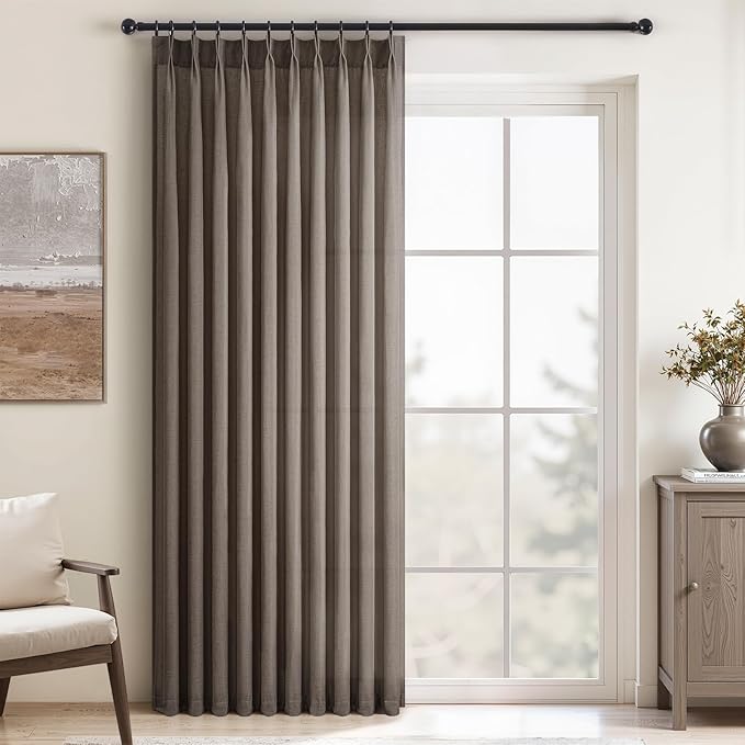 Topfinel 108 Inch Curtains 1 Panels Set,One Packs Pinch Pleat Back Tab Burlywood Window Semi Sheer Privacy Thick Decorative Curtain Drapes for Living Room Bedroom,60x108 in Long,Lightbrown