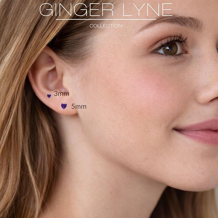 Titanium Heart CZ Labret Stud Earrings for Piercings by Ginger Lyne 6Pc Set G23 Screw Front Flat Back Body Jewelry 2 pair post 6mm, 8mm Cartilage, Helix, Tragus, Lip, Conch, Lobe