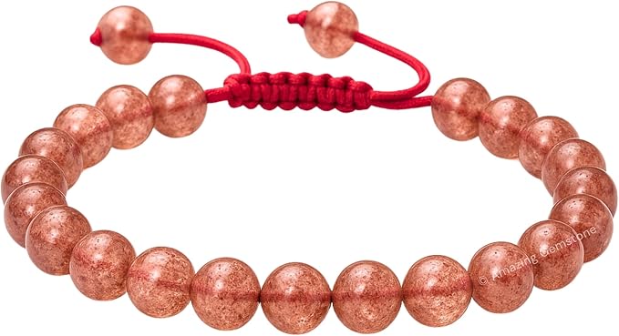 Amazing Gemstone Strawberry Quartz Bracelet for Women Men's Gifts - Protection Healing Crystal Bracelet - 8mm Gemstone Beaded Adjustable Bracelet