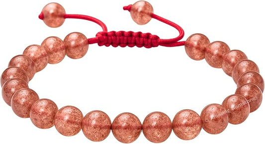 Amazing Gemstone Strawberry Quartz Bracelet for Women Men's Gifts - Protection Healing Crystal Bracelet - 8mm Gemstone Beaded Adjustable Bracelet