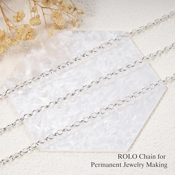 GTVOODX 16.4Feet Silver Chain for Jewelry Making Stainless Steel Rolo Link Cable Chains Bulk for Necklace Jewelry Accessories DIY Making