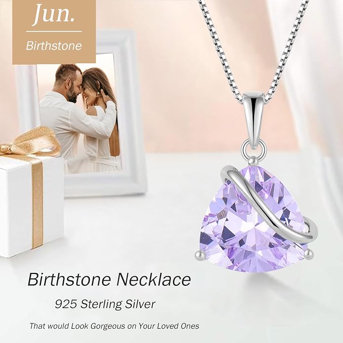 Birthstone Necklace for Women 925 Sterling Silver Triangle cut CZ Halo Pendant Necklaces Infinity Jewelry Gift for Birthday Christmas Mother's Day