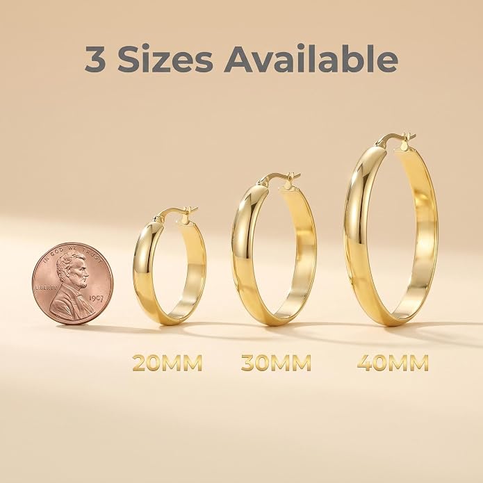 Hoop Earrings 14K Gold Hoop Earring for Women Big Gold Earrings Square-edge Jewelry Timeless Feminine Elegance Hypoallergenic Earrin (30MM) (07-30MM)LYYHMAY Hoop Earrings 14K Gold Hoop Earrings For Women (07-30MM)