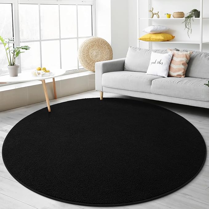 Gifeas Ultra Soft Round Area Rugs for Living Room Bedroom, 6x6 Feet Black Thickened Memory Foam Modern Indoor Circle Carpets, Non-Slip Comfy Circular Rug for Boys Girls Nursery Room Home Decor
