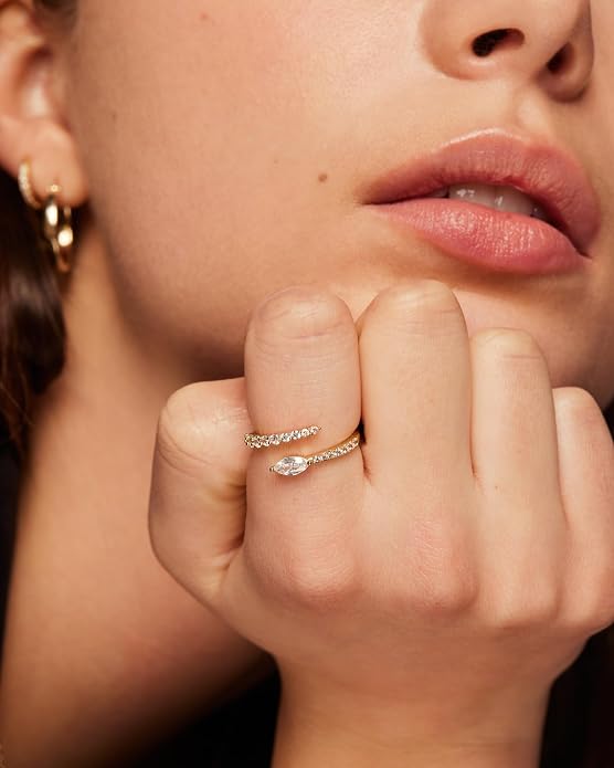 PAVOI 14K Gold Plated Cubic Zirconia Crossover Stackable Ring for Women | Marquise CZ Open Twist Eternity Band