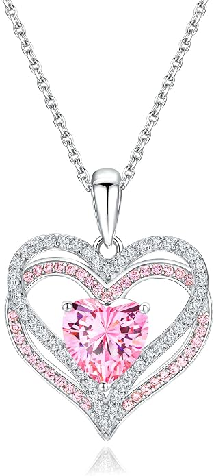 Anniversary Charm Necklace, Sterling Silver 14K Gold Plated Chain with Interlocking Heart Pendant Elegant Birthstone Necklaces for Women, Length 18"