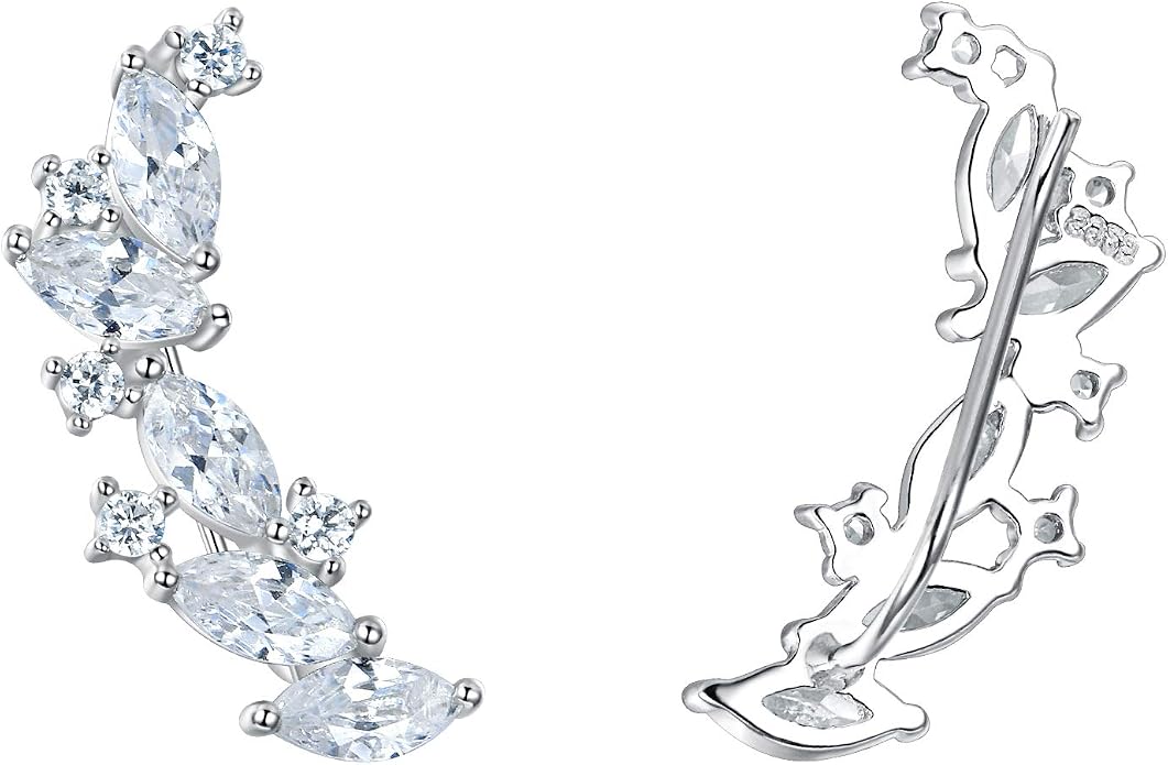 EVER FAITH Ear Climber Crawler Cuff Wrap Earrings for Women 925 Sterling Silver Clear Marquise Cubic Zirconia
