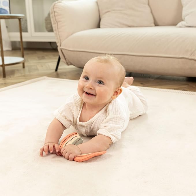 Hakuna Matte CloudSoft Baby Play Mat for Floor 80" x 110" Beige | Coral Velvet high-density foam Rug for Crawling & Cozy Play – Non-Slip, Water-Resistant, Easy-CareTummy Time Mat