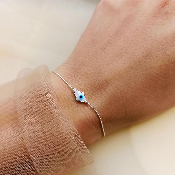 Minimalist Evil Eye Charm Bracelet – Handmade Delicate Good Luck Jewelry for Women – Adjustable 6.5” + 1” Extender