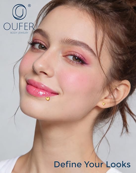 OUFER 18G 6/7/8MM Flat Back Cartilage EarRings-3PCS Gold Titanium Extended Internally Threaded Lip Piercing 2/3/4MM Round Clear CZ Helix Piercing Jewelry