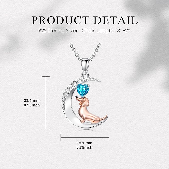 PROESS Animal Birthstone Necklace 925 Sterling Silver Otter/Axolotl/Hippo/Elephant/Dachshund/Monkey/Red Panda Pendant Necklace Animal Birthstone Jewelry Gifts for Women