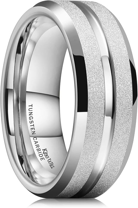 King Will Mens 8mm Rose Gold Groove/Gold Loop/Black Cross Groove Tungsten Carbide Wedding Ring Line Flat Pipe Cut Brushed Polished Comfort Fit 7-14