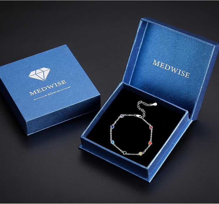 MEDWISE Sterling Silver Chakra Anklet 7 Chakra Beach Anklet Bracelet Link Chain Ankle Bracelet Gift for Women