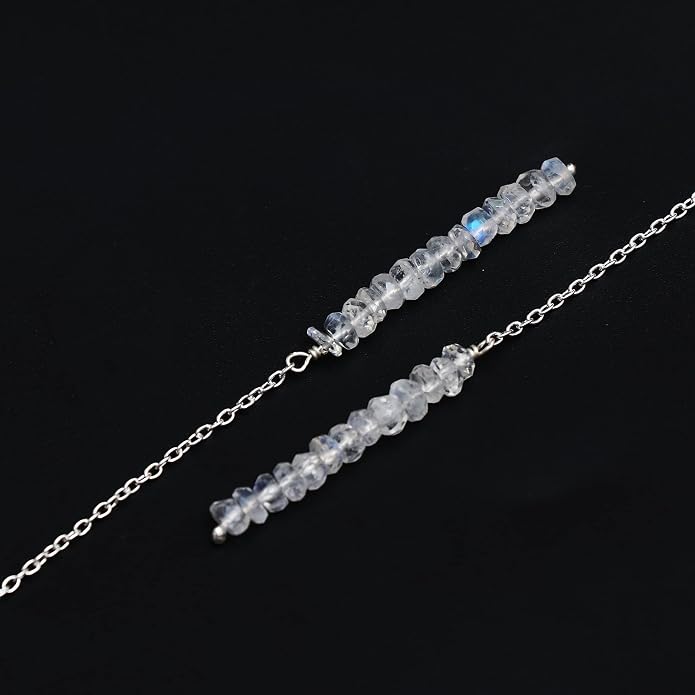 Sterling Silver Threader Earrings with Real Gemstone Beads - Elegant Pull-Through Design for Women, Dangling Western Earrings, Long and Short Adjustable Earring