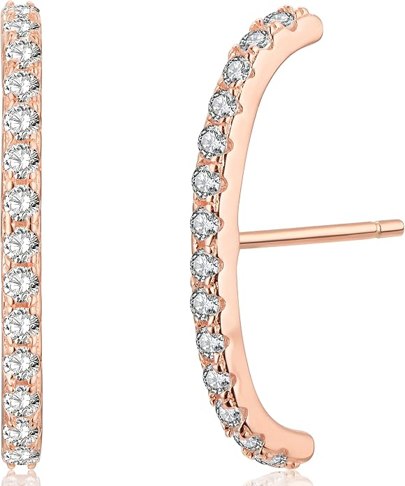 18K Gold Plated Sterling Silver Paved Gemstone Curved Bar Ear Cuffs Suspender Earrings CZ Huggie Earrings