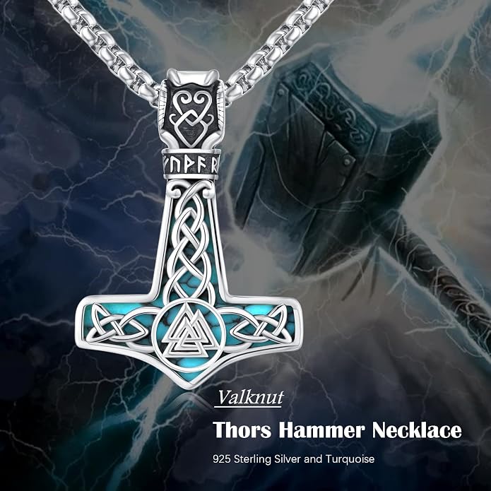 Thor's Hammer Talisman Necklace - S925 Sterling Silver Viking Amulet Pendant - Norse Compass/Odin Celtic Pagan Symbol Jewelry Gifts for Men Women