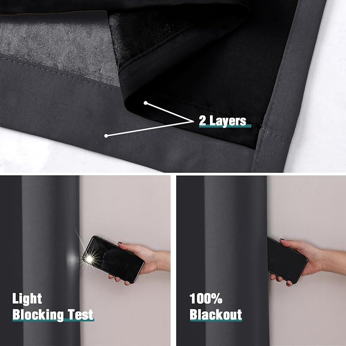 ChrisDowa 100% Blackout Curtains for Bedroom 84 Inches Long 2 Panels Set | 2 Thick Layers, Thermal Insulated, Light Blocking, Grommet, Window Treatment, Living Room Drapes, Grey, 38 x 84 Inch