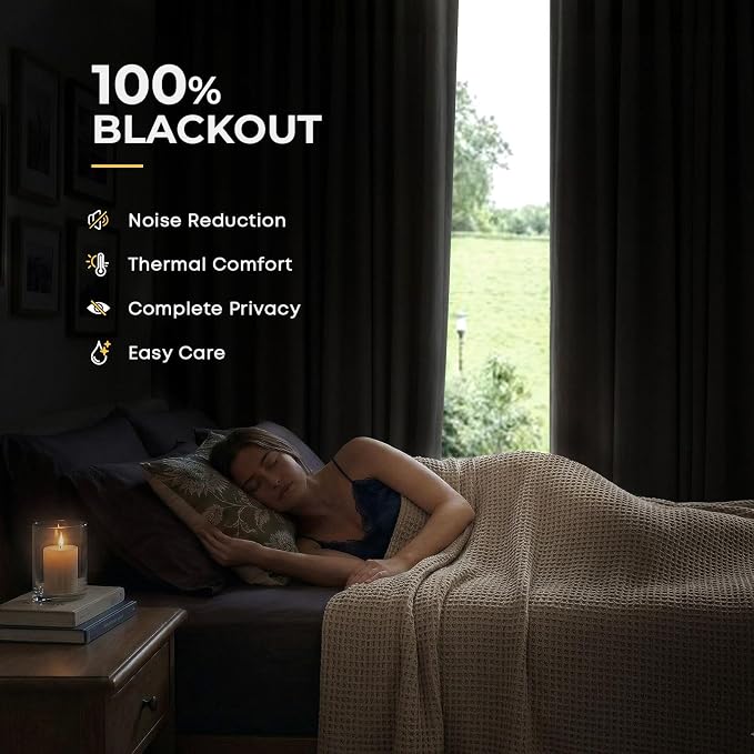 INOVADAY 100% Blackout Curtains for Bedroom, Midnight Blue Black Out Curtains 96 Inch Long, Clip Rings Linen Blackout Drapes, Thermal Insulated Room Darkening for Living Room, 2 Panels - W50xL96