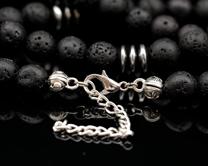 ElisaJewelryArt - Natural Labradorite Big Tree Of Life Black Lava Stone Beaded Necklace Genuine Gemstone Energy Stone Clasp Closure Necklace Unisex Necklace