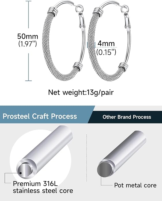 PROSTEEL 30/40/60/80/100mm Chunky Hoop Earrings For Women Gold Plated/Black Stainless Steel Hoops Earrings Statement Jewelry
