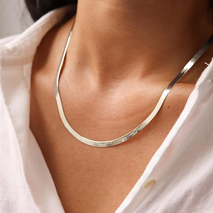 DEARMAY 14K Gold Plated Herringbone Necklaces for Women, Dainty Gold Snake Choker Chain Non Tarnish Trendy Simple Thin & Chunky Options Neckalce 1.5/3/5/6/8mm Chain Jewelry for Gifts