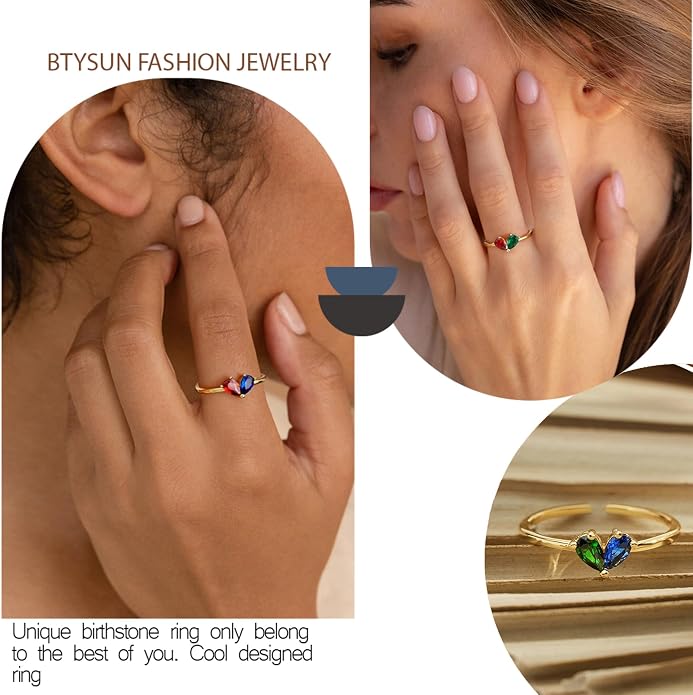 Birthstone Rings for Women, Non Tarnish Gold Rings 2026 Graduation Gifts Birthday Gift Trendy Teen Girl Stuff Dainty 14K Plated Adjustable CZ Stacking Promise Ring Anniversary Jewelry for Friend Sister Girlfriend Daughter