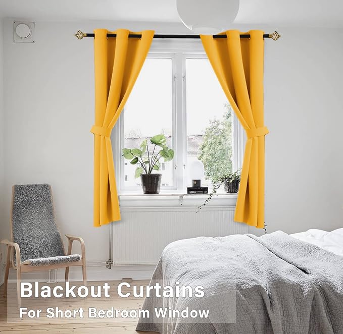 KOUFALL Fun Blackout Curtains for Kids Bedroom, Short Black Out Playroom Curtains for Toddler Boy Room, 42 x 54 Inch Long, Bright Yellow