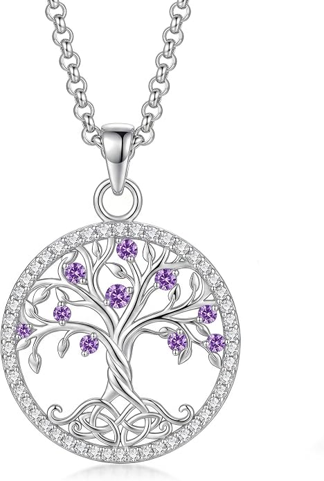 ONEFINITY Tree of Life Necklace 18k White Gold Plated Tree of Life Birthstone Pendant Necklace Birthstone Jewelry Anniversary Birthday Gifts for Women Men