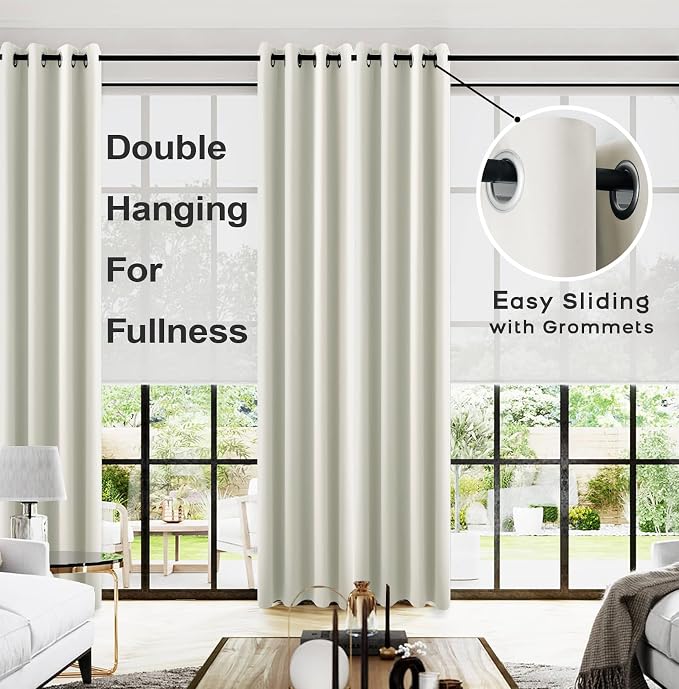120 Inches Extra Long Curtains for Living Room 2 Panels Grommet Darkening Insulated Thermal 90% Blackout Drapery Tall Ceiling Curtain for Large Big Window Treatments Ideas Drapes,Cream/Off White/Ivory