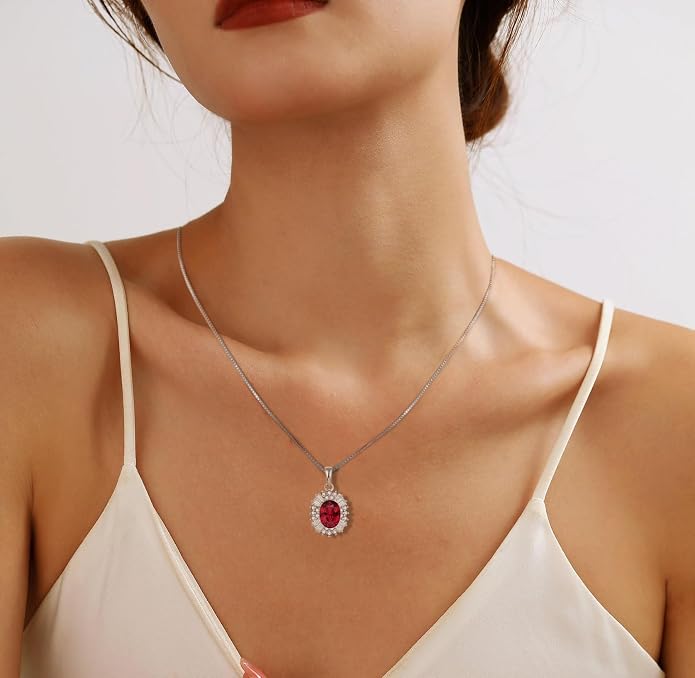 Birthstone Necklace 925 Sterling Silver Oval 5A Cubic Zirconia Pendant Necklace Jewelry Birthday Gifts for Women