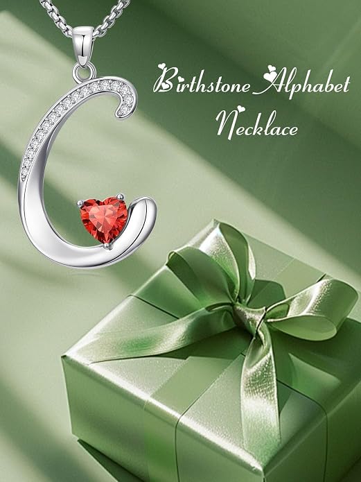 Birthday Gifts for Women Alphabet A to Z Initial Birthstone Pendant Necklaces for Women - 18k White Gold Plated Personalized Name Jewelry Anniversary Graduation Gifts for Wife Her Daughter Girlfriend(with Gift Box)