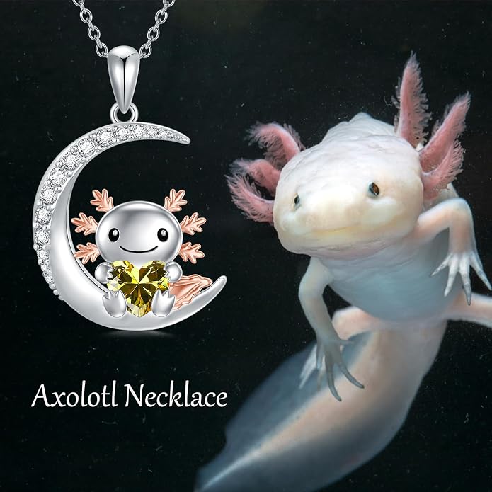 PROESS Animal Birthstone Necklace 925 Sterling Silver Otter/Axolotl/Hippo/Elephant/Dachshund/Monkey/Red Panda Pendant Necklace Animal Birthstone Jewelry Gifts for Women