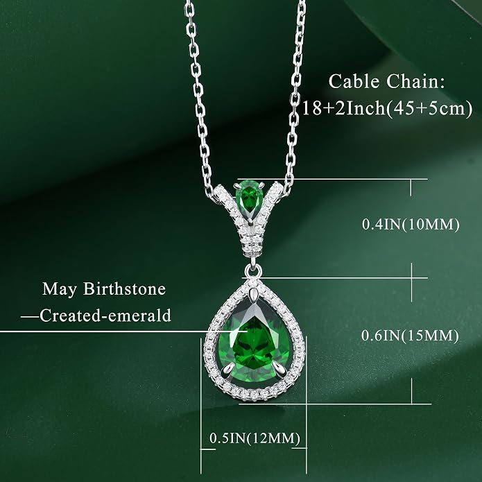 Birthstone Necklace 925 Sterling Silver Tear Drop 5A Cubic Zirconia Pendant Necklace Jewelry Birthday Gifts for Women