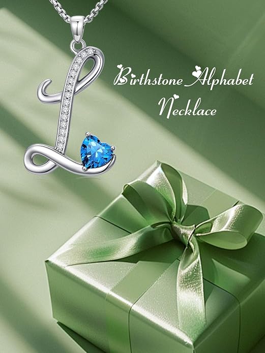 Birthday Gifts for Women Alphabet A to Z Initial Birthstone Pendant Necklaces for Women - 18k White Gold Plated Personalized Name Jewelry Anniversary Graduation Gifts for Wife Her Daughter Girlfriend(with Gift Box)