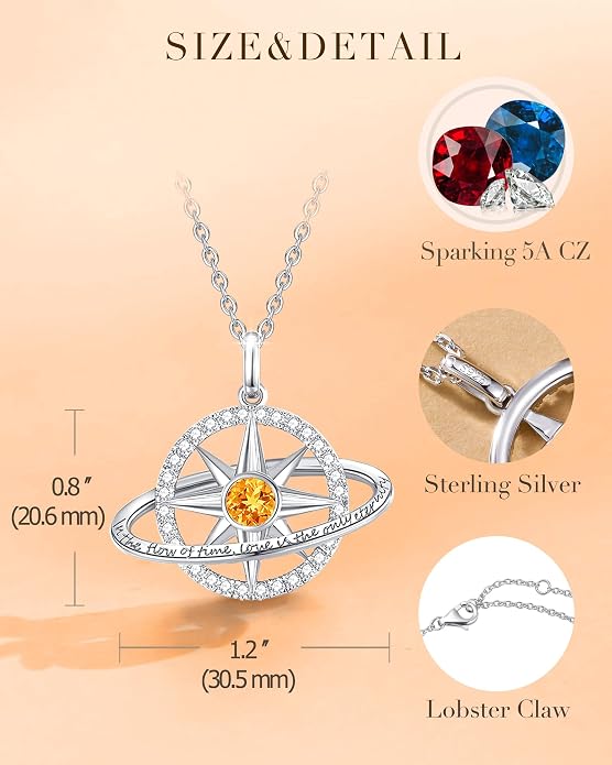 FANCIME Stellar Promise Birthstone Necklace for Women White Gold Plated Sterling Silver Planet Star Pendant Fine Jewelry Anniversary Birthday Mothers Day Gifts for Women Wife Friend Her