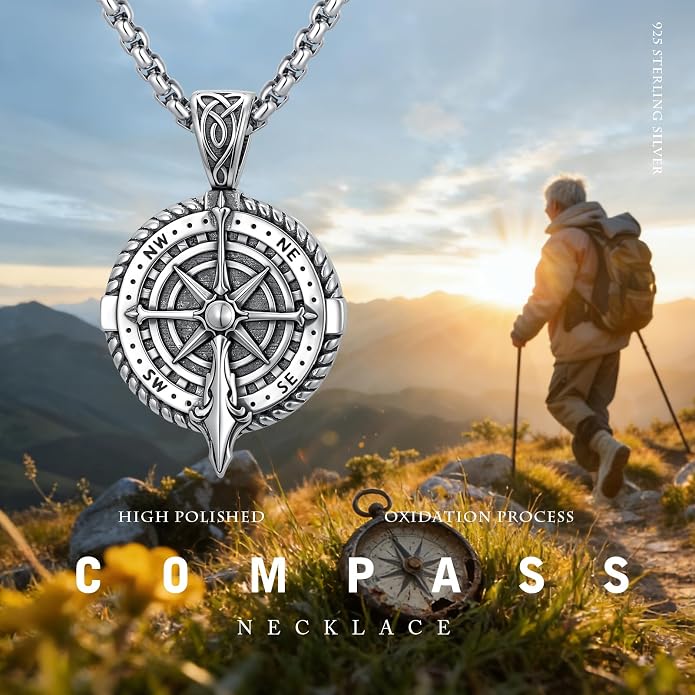 Compass Necklace for Women Graduation Gifts 925 Sterling Silver Celtic Knot Compass Pendant Graduation Jewelry Inspirational Travel Gifts for Women