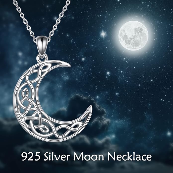Celtic Moon Necklace for Women 925 Sterling Silver Wiccan Jewelry for Women Cross Triple Moon Viking Jewelry for Men