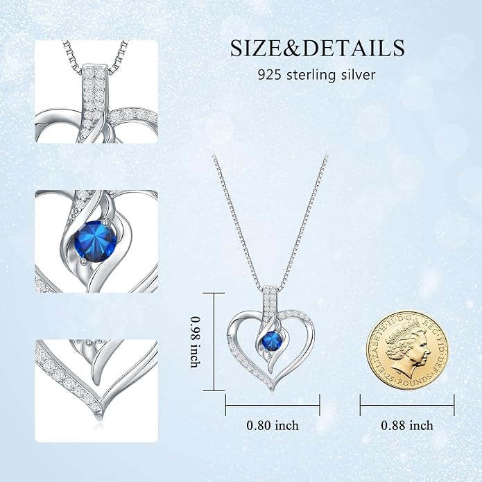 Birthstone Necklace Gifts for Women, 18K Gold-plated Sterling Silver Love Heart Necklace Durable Box Chain Women Jewelry Gifts for Her 20"