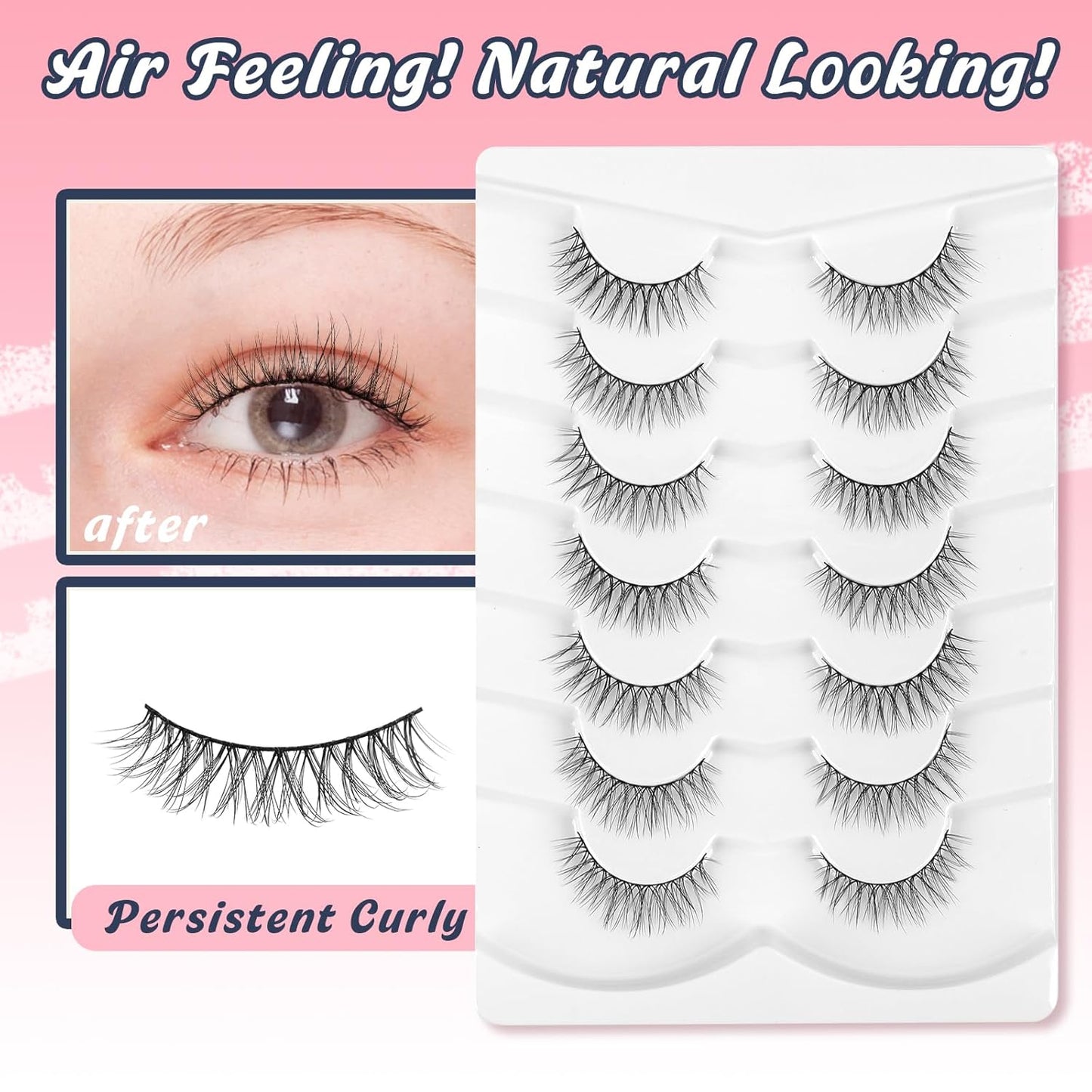 Natural Looking Eyelashes Wispy Lashes Short Strip Lashes False Eyelashes 10mm Eye Lashes Pack 3D Volume Eyelashes Siligli Lashes 7 Pair