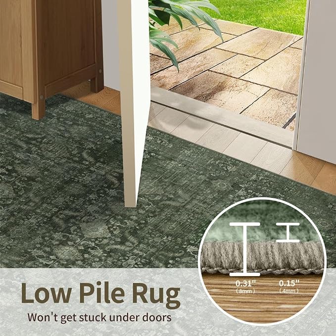 Rugxara Green 3x5 Rug for Entryway Bedroom Washable Area Rugs Carpet