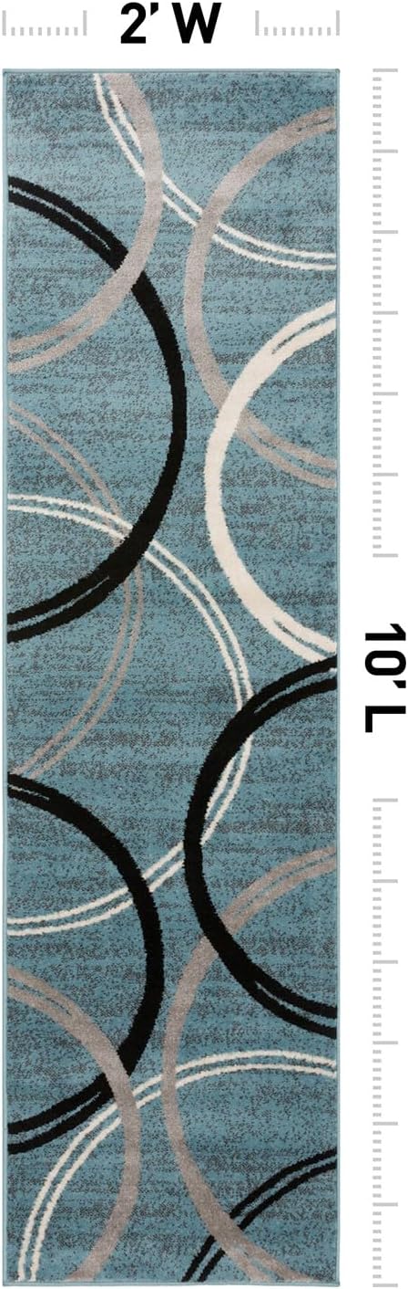 Rugshop Wavy Circles Modern Fade-Resistant Runner Rug Blue 2' x 10'